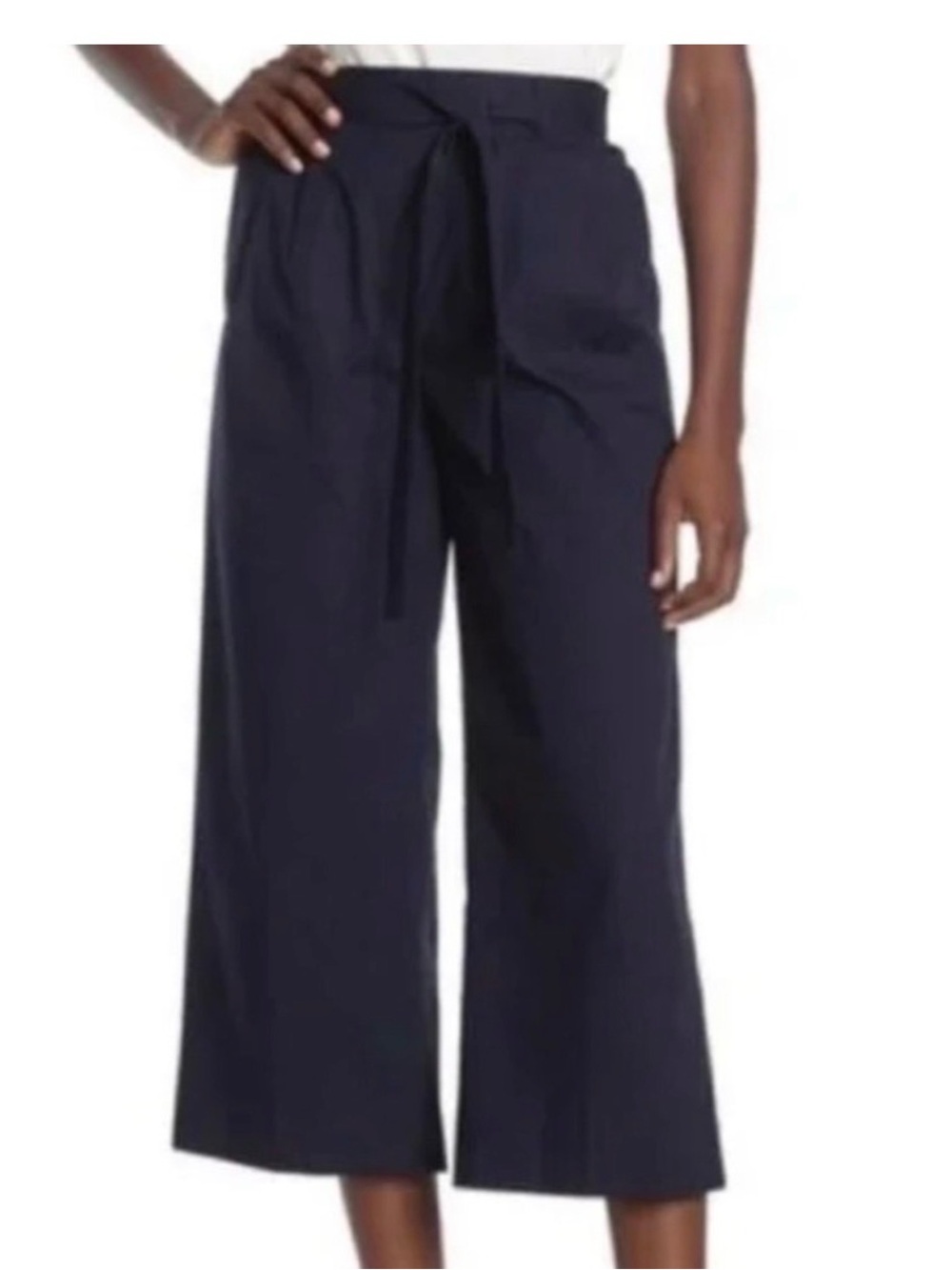 J. Crew Navy Wide-Leg Tie-Waist Cropped Pants